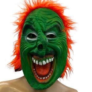 Vintage Topstone Nu Skin Rubber Halloween Witch Mask Orange Hair Horror